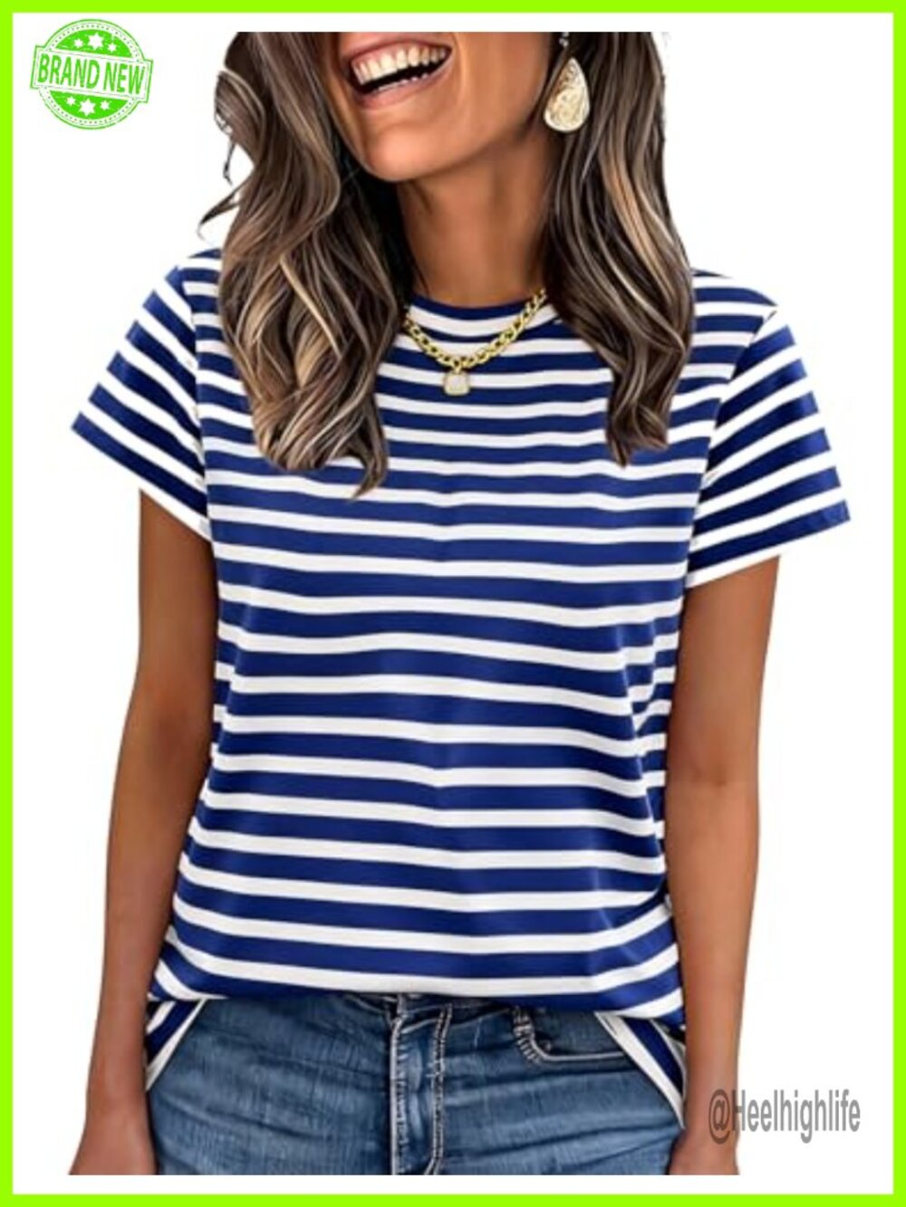 PEHMEA Womens 100% Cotton Striped Short Sleeve Crewneck T-Shirt Casual Top
